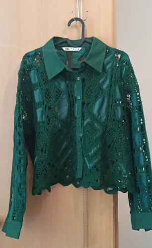 Blusa ZARA 42 verde linha veludo linho
