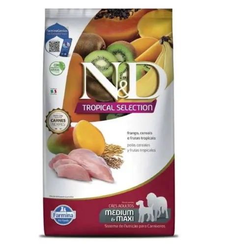 Ração Farmina N&D Tropical Selection para Cães Adultos de Porte Médio e Grande.
