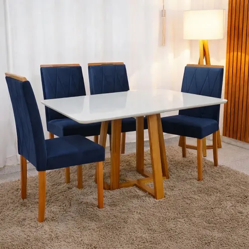 MESA DE JANTAR BALI 120X80 COM VIDRO BASE MADEIRA MACIÇA  com 4 cad /,pronta entrega 