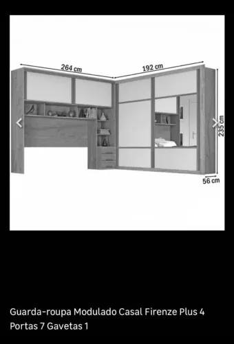 Guarda Roupa firenze de canto, medida 2,64x1,92 larg X 2,35 alt X 0,56 prof