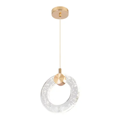 Luminária Pendente de Cristal em Disco efeito bolhas Led Dourado 6W. Marca NITROLUX