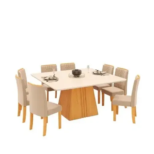 Conjunto Mesa Itália com tampo de vidro e 8 cadeiras