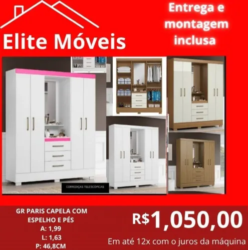 1,050,00 Com a montagem e a entrega guarda roupa novo na caixa com garantia de fabrica. 
