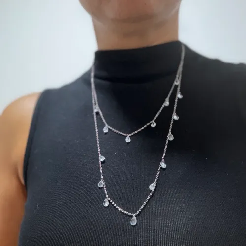 Conjunto colar de cristal em aço inoxidável