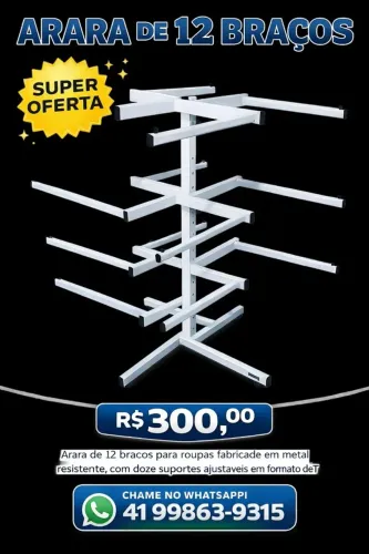 ARARA EXPOSITOR DE ROUPAS COM 12 BRAÇOS
