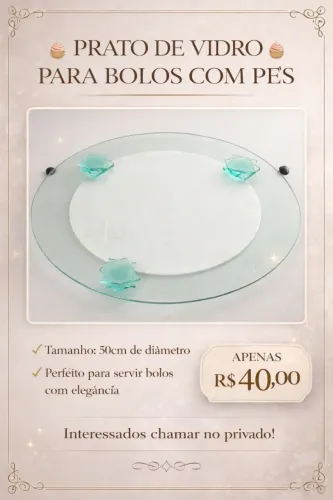 Prato para bolos em vidro com pés 50cm de diâmetro 