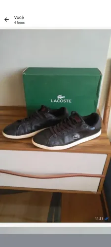TÊNIS LACOSTE PRETO EM COURO HOMME