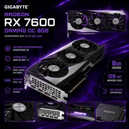 GIGABYTE RADEON RX 7600 GAMING OC 8GB À VENDA