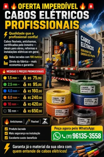 Cabos elétricos flexível antichamas certificado pelo Inmetro rolos 100mts 