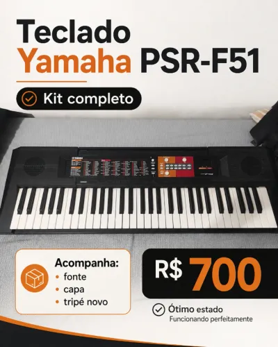Teclado Yamaha PSR-F51 + fonte + capa + tripé novo