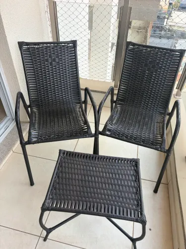 Kit 2 Cadeira Jardim Piscina Área Externa + Mesinha Centro