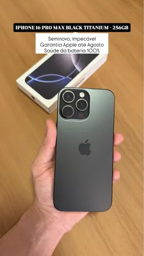 iPhone 16 Pro Max 256GB Black titanium, Seminovo 100%, Garantia Apple até Agosto