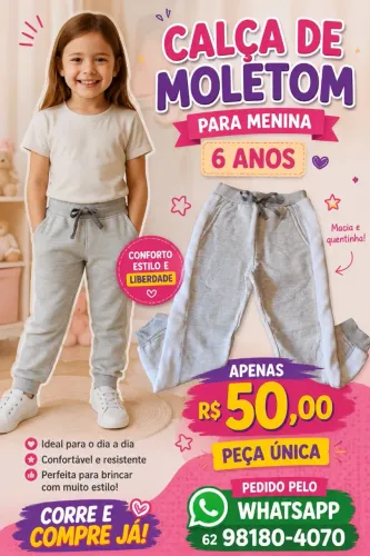 CALÇA MOLETOM MENINA 6 ANOS ALAKAZOO 