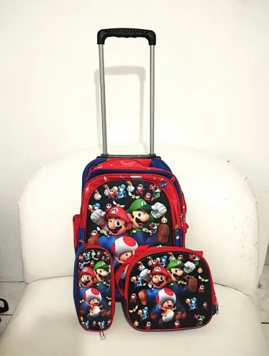 Mochila Escolar infantil com rodas + lancheira e estojo
