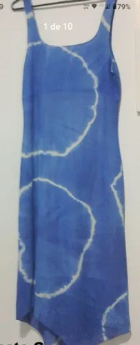 Vestido azul e branco forrado Tam G