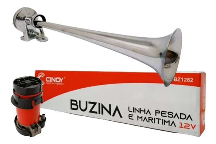 Buzina Marítima 12v Automóvel Náutica Corneta Ar Cromada
