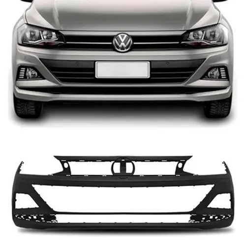 Parachoque Dianteiro Volkswagen Polo 2018 à 2022 - Preto Liso - Loma Plast 