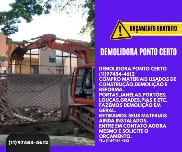 Executamos Demolições de Pequeno a Grande Porte Escavações, Drenagens