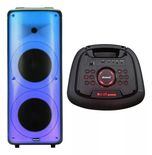 Caixa de Som Amplificada Amvox Party Vox Prime 2000W RMS com Bluetooth e LED - Lacrada