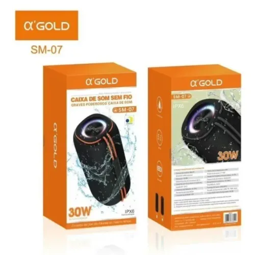 Caixa de som Bluetooth Resistente a Água com Alto Falante Duplo 30W e Luz RGB A'gold
