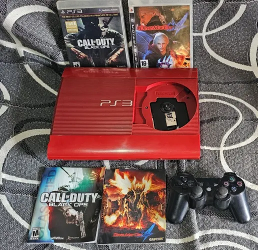 PS3 SUPER SLIM EDIÇÃO LIMITADA DEUS DA GUERRA 500GB CONTROLE E JOGO