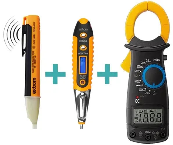 Kit 3x1 Alicate Amperimetro Digital Profissional + Caneta Tensão + Chave Teste z836
