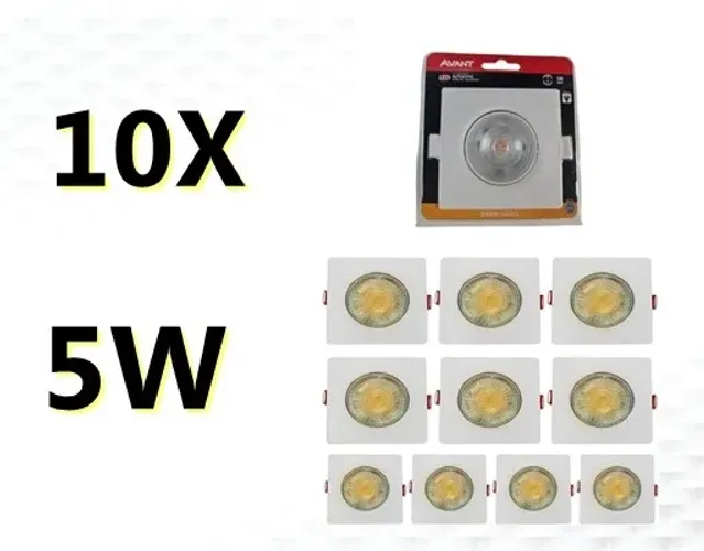 Kit 10X Spot Led Embutir 5W Quadrado Bivolt Amarelo Avant 3000K 450 Lumens