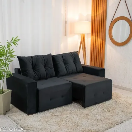 Sofá Retrátil Havaí 1.80m Veludo Preto - Sem Caixa Frete Grátis - Até 12x