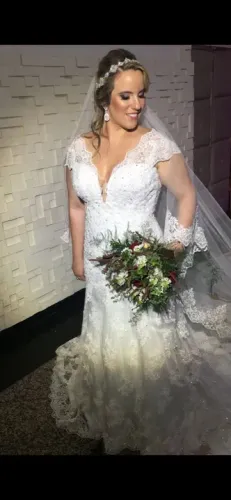 Vestido de noiva branco renda, plus size, todo bordado tam 46