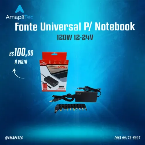 Fonte Universal para Notebook 10 Plugs 120w Knup