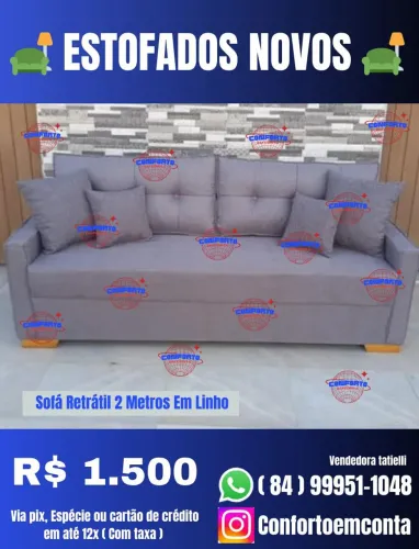 Sofá Retrô 2 Metros - Novo - Em Linho