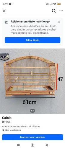 Gaiola para pássaros