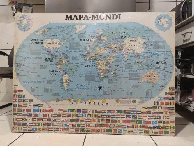 Quadro antigo Mapa Mundi grande 