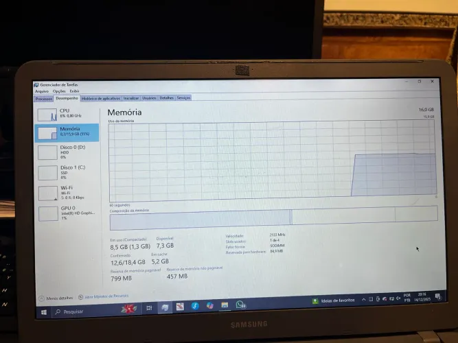 Notebook Samsung Essentials - 16 gb ram - 256 gb de SSD e 500 gb de HD 