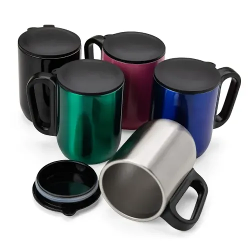 Kit 10 canecas inox parede dupla com tampa ideal brinde ou revenda + Tampa