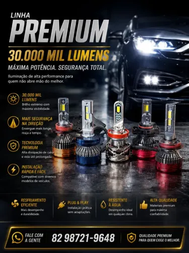 Lâmpadas linha premium led 30mil lumens h1 h7 h11 h4 h27 consulte modelos 