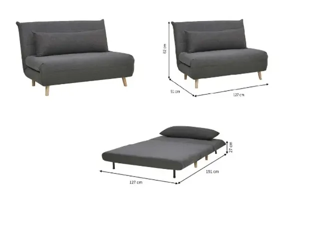 Sofá-cama 2 Lugares Casal Génova Cinza Escuro