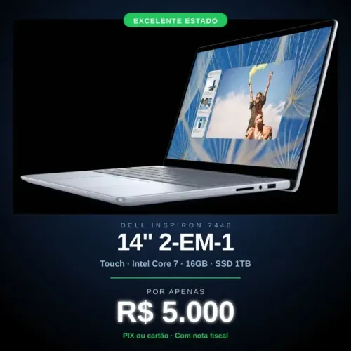 Dell Inspiron 14 7440 2-em-1 Touch ? Core 7, 16GB DDR5, SSD 1TB NVMe, NF + garantia