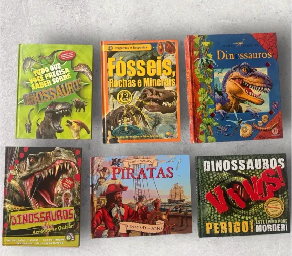 Kit 6 Livros Dinossauros + Pop-Up Piratas com Sons - Capa Dura