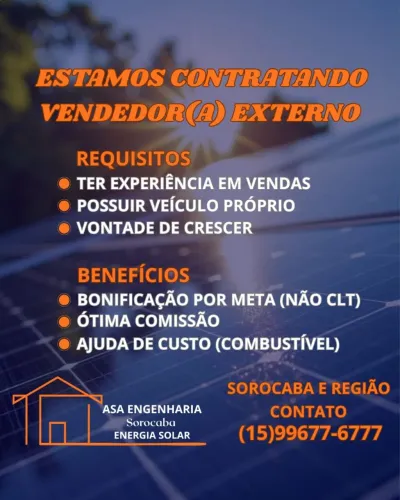 Vaga para consultor de Vendas ( Projetos Fotovoltaicos)