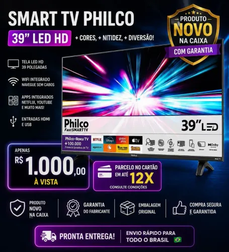 Smart TV 39" Philco Full HD, nova na caixa com garantia