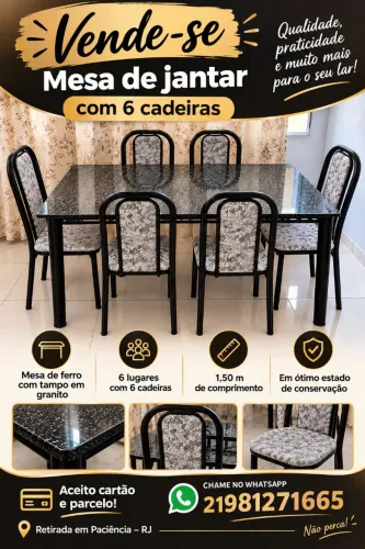 Mesa de ferro com tampo de granito
