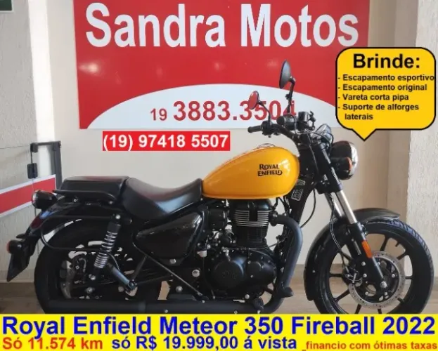 Linda Royal Enfield Meteor Fireball Yellow 350 - 2022 só R$ 19.999,00 + acessórios brindes