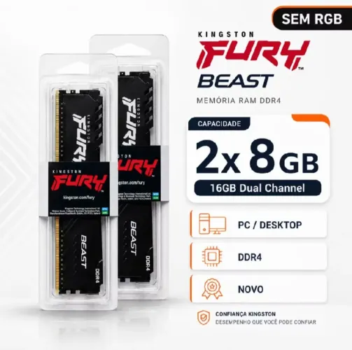 Memória Ram DDR4 Fury Beast 16gb 2x8