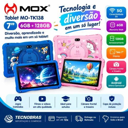 Tablet Infantil 6GB RAM 128GB Arm. Com capinha
