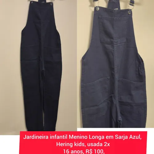 Jardineira infantil Menino Longa em Sarja Azul Hering kids