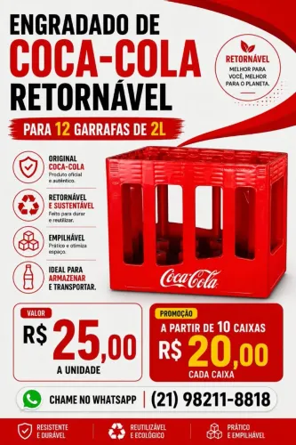 Engradado de coca cola retornável vazios, sem garrafas.