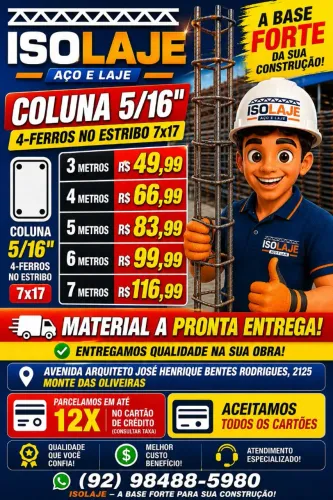 Coluna Pronta 5/16" ( Produzimos os tamanhos Padrão e Sob-Medida )