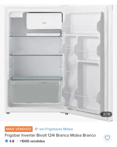 Frigobar mini geladeira midea 124l branco silencioso