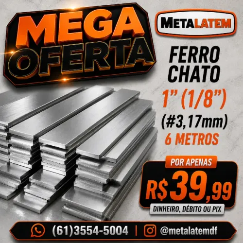 Barra Chata Ferro Chato 1" (#1/8") (#3,17mm) 6 Metros